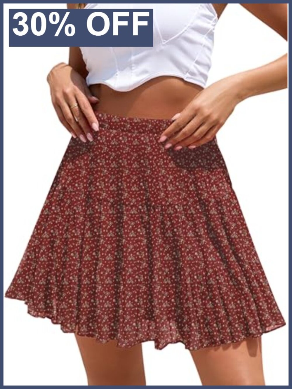 Boho Floral Chiffon Pleated Tiered High Waist Mini Skirt A-Line